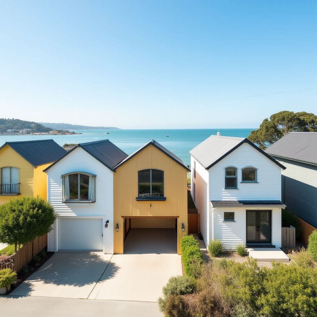 Brighton Beach with colorful bathing boxes and calm bay waters